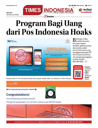 Edisi Selasa, 22 Februari 2021: E-Koran, Bacaan Positif Masyarakat 5.0