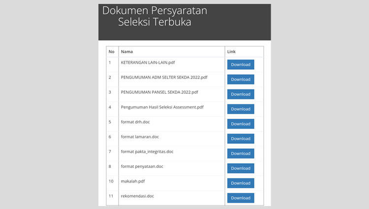 Pantauan di website pengumuman tiga besar calon Sekda Kabupaten Bondowoso belum juga diunggah padahal sudah telat sehari dari jadwal (FOTO: Tangkap layar website/TIMES Indonesia).
