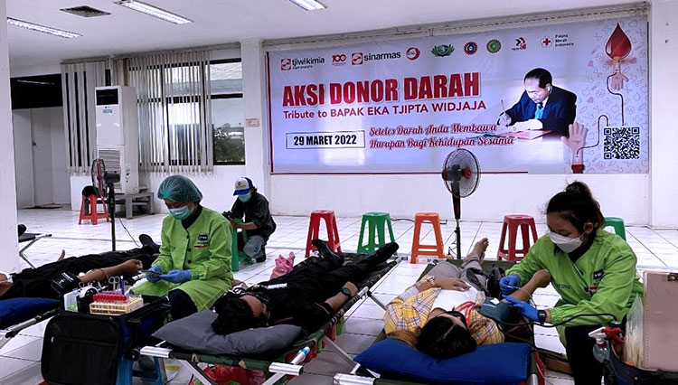 Pimpinan dan para pegawai Sinarmas saat donor darah di pabrik Tjiwi Kimia. (FOTO: Humas Tjiwi Kimia for TIMES Indonesia)