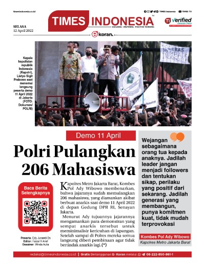 Edisi Selasa, 12 April 2022: E-Koran, Bacaan Positif Masyarakat 5.0