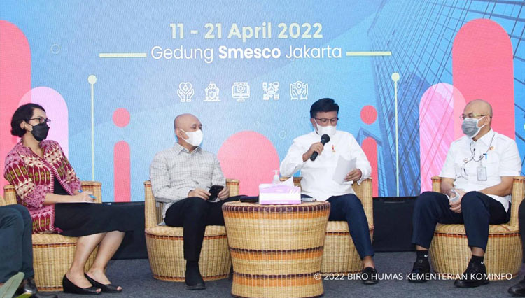 Menteri Komunikasi dan Informatika Johnny G Plate dalam Showcase dan Business Matching Produk IT dan Digital. (FOTO: dok. Humas Kominfo RI)