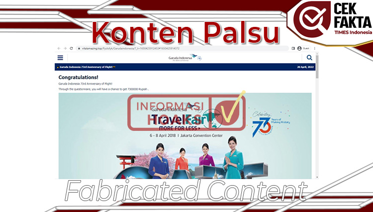 Tengkapan layar situs palsu terkait peringatan penerbangan Garuda Indonesia yang ke-73 tahun.