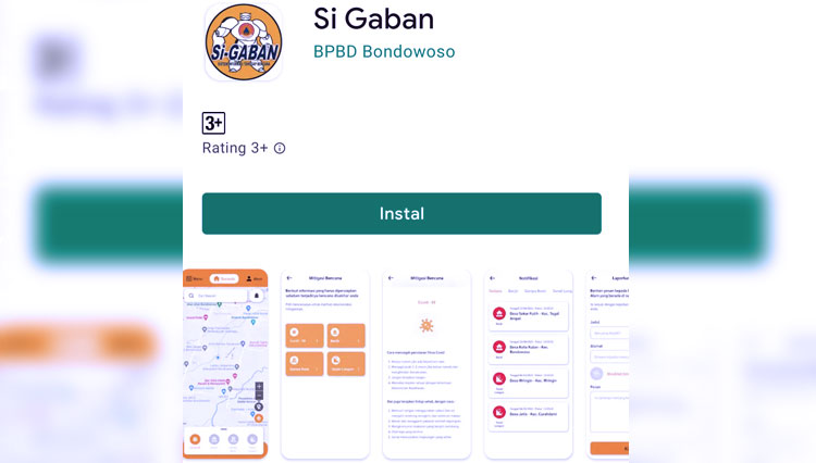 Aplikasi Si Gaban BPBD Bondowoso yang bisa digunakan untuk mengetahui dan melaporkan bencana alam (FOTO: Screenshot Playstore)