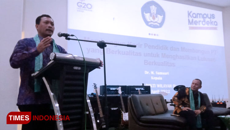 Kepala LLDIKTI Wilayah 4 Jawa Barat dan Banten, Samsuri mendukung upaya perubahan bentuk STKIP NU Indramayu menjadi Universitas Darul Maarif Indramayu. (FOTO: Nurhidayat/TIMES Indonesia)