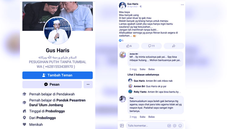 Akun FB Palsu Pakai Nama Gus Haris, Tawarkan Jasa Pesugihan, Kapolres Probolinggo: Akan Kami Selidiki