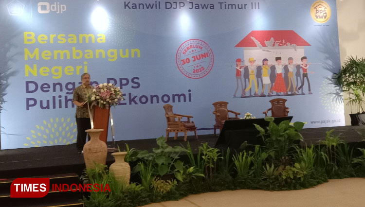 Kepala Kanwil DJP Jatim III Farid Bachtiar saat sosialisasi Program Pengungkapan Sukarela (PPS). (Foto: Naufal Ardiansyah/TIMES Indonesia)
