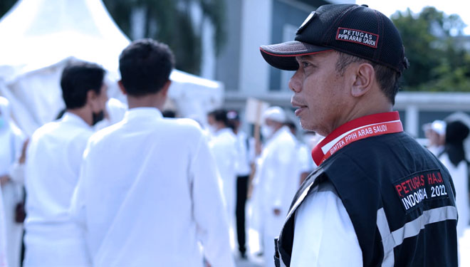 Petugas Gelar Gladi Praktik Pelayanan CJH Indonesia Saat Menuju Armuzna