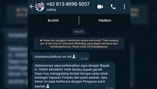 Nama Bupati Gresik Dicatut untuk Galang Dana, Prokopim: Itu Pesan Hoaks