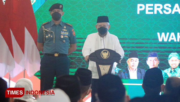 Wakil Presiden Republik Indonesia (Wapres RI) Ma'ruf Amin dalam sarasehan dan pengukuhan PP Pergunu di Masjid IKHAC, Kecamatan Pacet, Kabupaten Mojokerto, Jumat (3/6/2022) (Foto: Dok. Kominfokab Mojokerto for TIMES Indonesia)