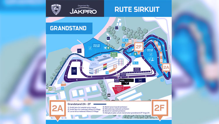 Infografis rute Grandstand Formula E Jakarta. (FOTO: Instagram Jakarta E-Prix Official)