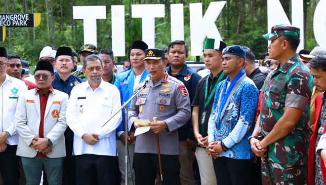 Elemen pemuda, mahasiswa dan buruh menyerukan untuk megawal pembangunan IKN Nusantara, di Kalimantan Timur. (FOTO: Mabes Polri)