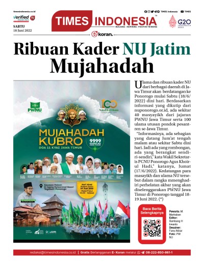 Edisi Sabtu, 18 Juni 2022: E-Koran, Bacaan Positif Masyarakat 5.0