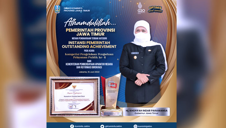 Pemprov Jatim Raih Penghargaan Outstanding Achievement Dari Kemenpan Rb