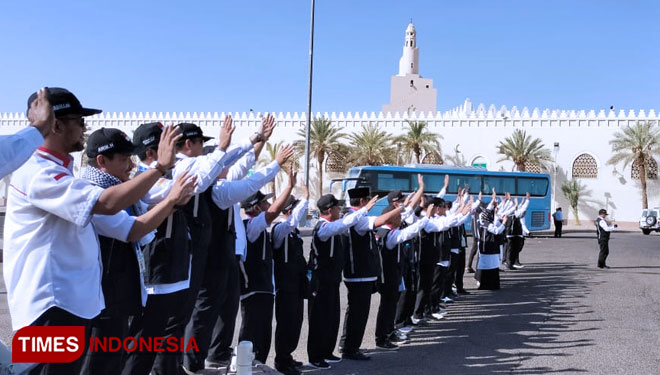 Suasana saat pelepasan jemaah calon haji Indonesia kloter terakhir yang ada di Madinah menuju Makkah. (Foto: Yatimul Ainun/TIMES Indonesia)