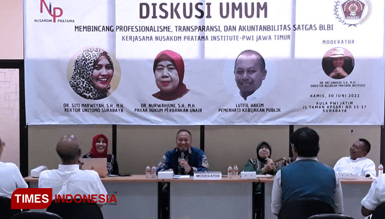 Diskusi Umum bertema Membincang Profesionalisme, Transparansi, dan Akuntanbilitas Satgas BLBI, Kamis (30/6/2022). (Foto: Lely Yuana/TIMES Indonesia)