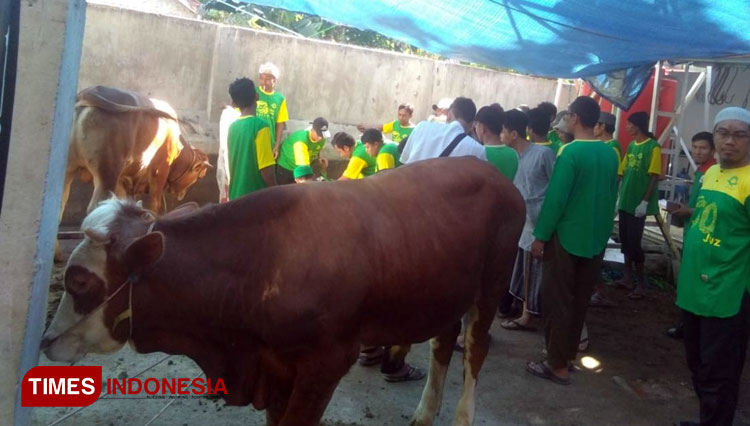 Warga Majalengka tengah berkurban. (FOTO: Herik Diana/TIMES Indonesia)