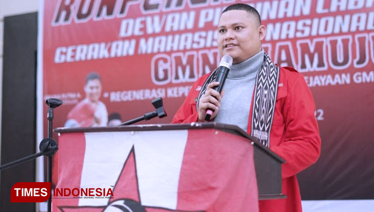 Ketua Umum DPP GMNI Arjuna Putra Aldino saat memberikan keterangan pers di Jakarta. (Foto: Edi Junaidi Ds/TIMES Indonesia)