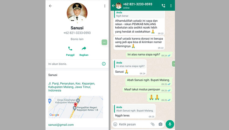 Waspada, Akun Palsu WhatsApp Bupati Malang Kembali Beredar