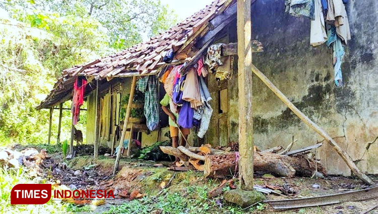Kondisi rumah Nur Khasanah, warga Dusun Gulang, Desa Mlati, Kecamatan Arjosari, Kabupaten Pacitan nyaris ambruk. (FOTO: Yusuf Arifai/TIMES Indonesia)