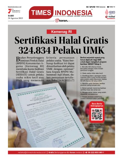 Edisi Rabu, 24 Agustus 2022: E-Koran, Bacaan Positif Masyarakat 5.0
