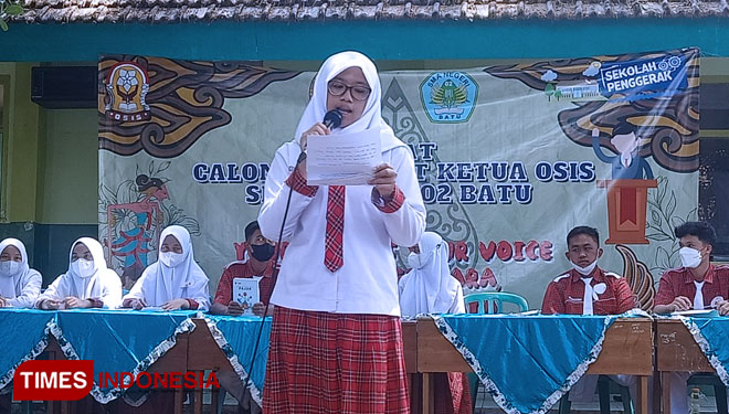 Suasana penyampaian visi misi Calon Ketua Osis SMAN 2 Kota Batu. (Muhammad Dhani Rahman/TIMES Indonesia)