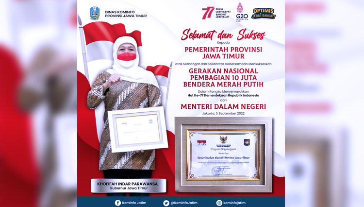 Gubernur Jatim Khofifah saat menerima penghargaan dari Mendagri Tito Karnavian di Jakarta, Senin (5/9/2022). (FOTO: Dok.Humas Pemprov Jatim)