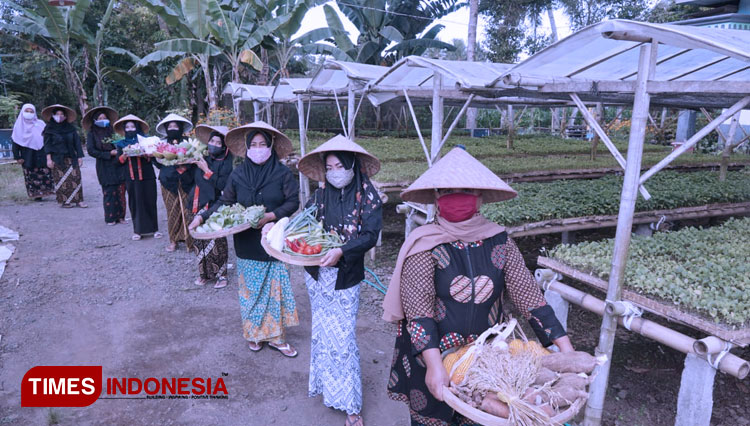 Kelompok Wanita Tani (KWT) Sri Wangi binaan Dinas Pertanian dan Pangan Banyuwangi menunjukkan hasil panennya. (FOTO: Rizki Alfian/TIMES Indonesia)