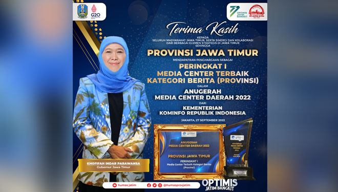 Pemprov Jatim Raih Terbaik Pertama Media Center Provinsi Kategori Berita