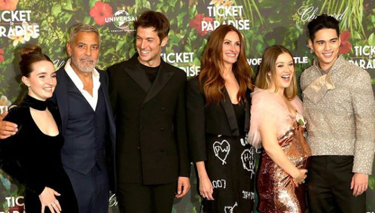 Maxime Bouttier berakting bersama George Clooney dan Julia Robets dalam film Ticket To Paradise. (FOTO: ig @bouttier_maxime)