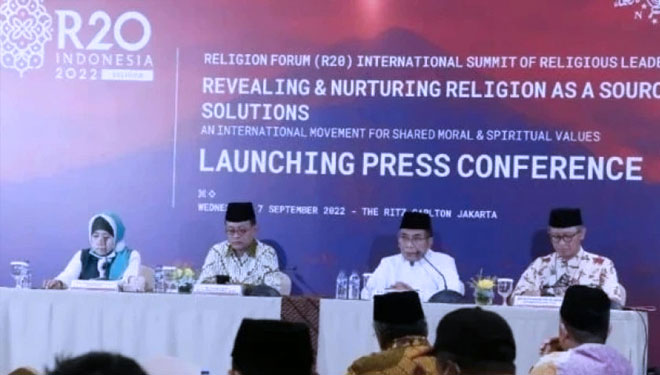 Konferensi pers terkait forum R20 di The Ritz Carlton Mega Kuningan Jakarta. (Foto: NU Online)
