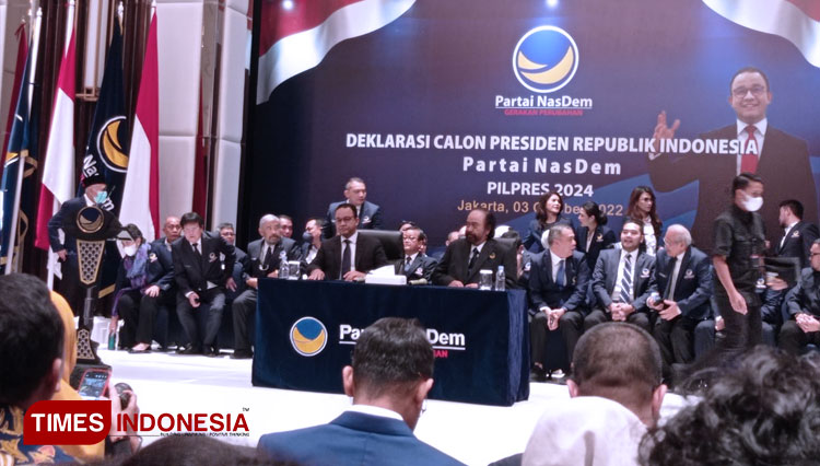 Foto Anies Baswedan dalam Deklarasi Calon Presiden Republik Indonesia Partai NasDem. (FOTO: Fahmi/TIMES Indonesia)