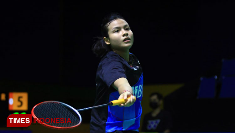 Pebulutangkis tunggal putri Komang Ayu Cahya Dewi berhasil kalahkan Ruselli Hartawan dengan skor 21-15 21-13 dalam babak perempat final Indonesia Masters 2022. (Foto: Tria Adha/TIMES Indonesia)