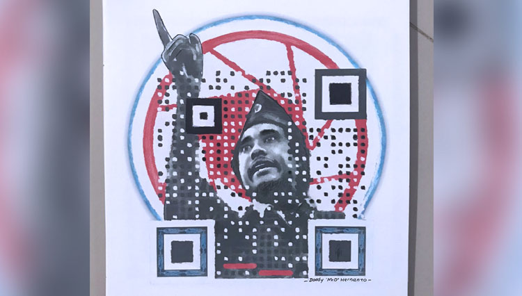 Mr D menampilkan sosok Bung Tomo lewat karya QR Art Satu-satunya di Indonesia, Selasa (8/11/2022).(Dok.TIMES Indonesia)