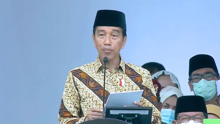 Presiden RI Jokowi menyampaikan sambutannya pada pembukaan Muktamar ke-48 Muhammadiyah dan Aisyiyah. (FOTO: Tangkapan layar YouTube TVMU)