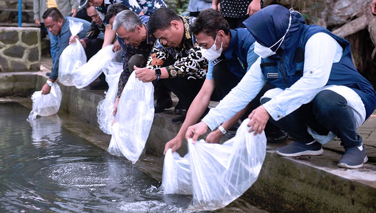 Dukung Potensi Perikanan, Wali Kota Kediri Tebar 25 Ribu Benih Ikan 