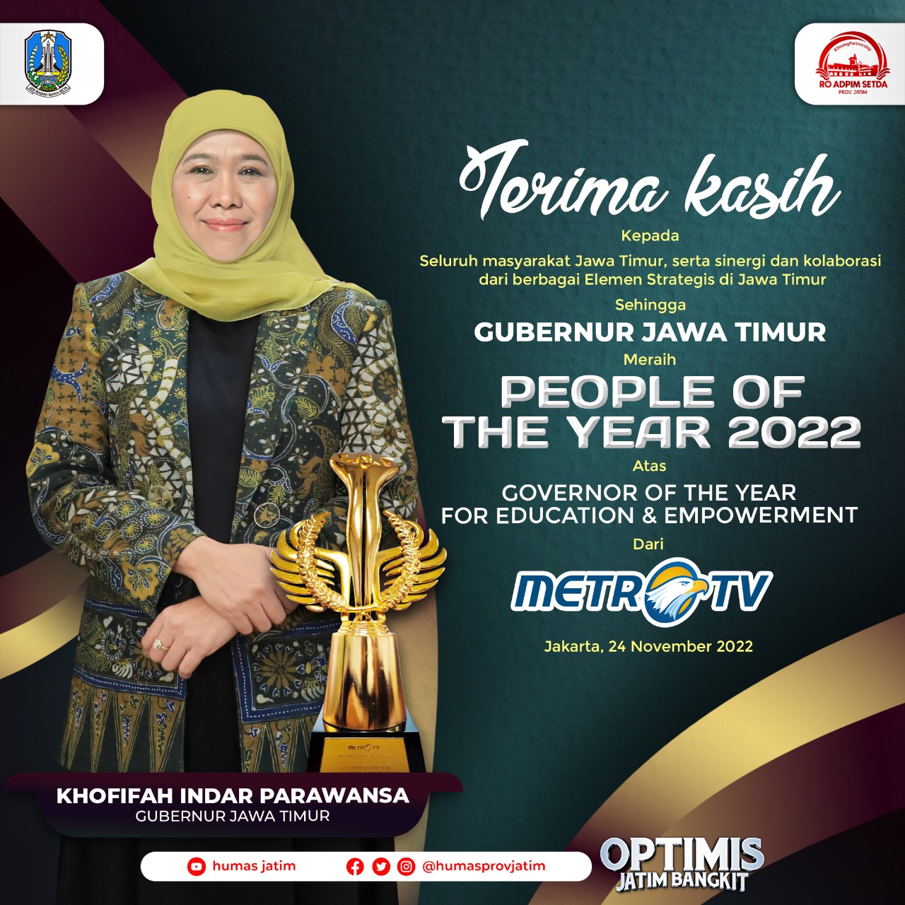 Gubernur Khofifah Raih Predikat Governor Of The Year For Education And ...