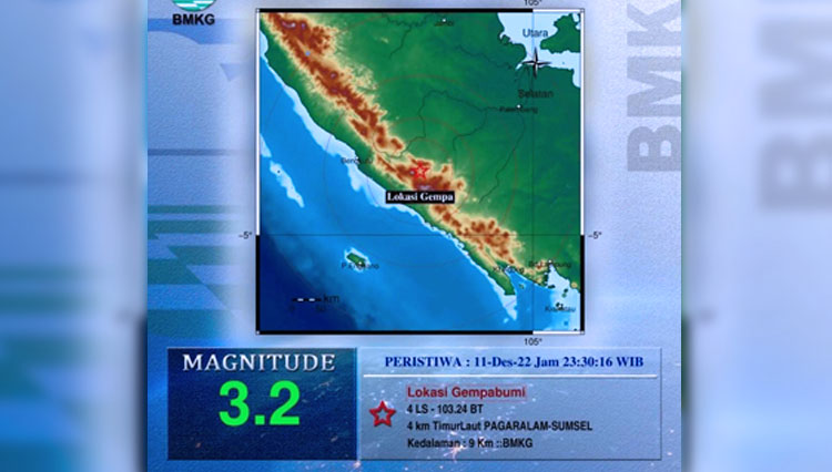 Data rekaman gempa yang terjadi 4 kilometer Timur Laut Pagar Alam Sumsel pada kedalaman gempa 9 kilometer data BMKG. (Foto : Asnadi/TIMES Indonesia).
