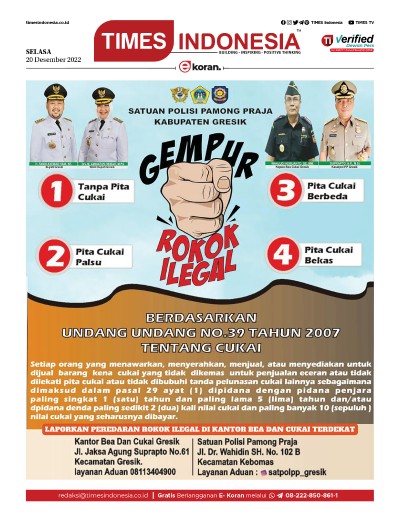  	Edisi Selasa, 20 Desember 2022: E-Koran, Bacaan Positif Masyarakat 5.0 