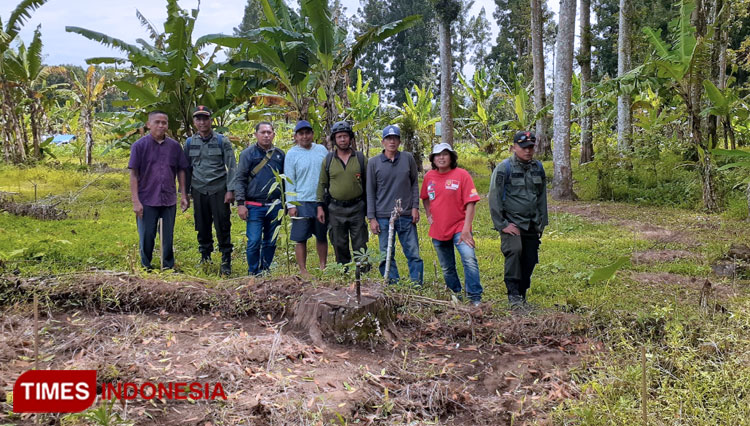 Petugas Perhutani KPH Banyuwangi Barat saat berada dilokasi perusakan tanaman di petak 11, BKPH Rogojampi, RPH Bayu, Desa Bayu, Kecamatan Songgon. (Foto: Ahmad Sahroni/TIMES Indonesia)