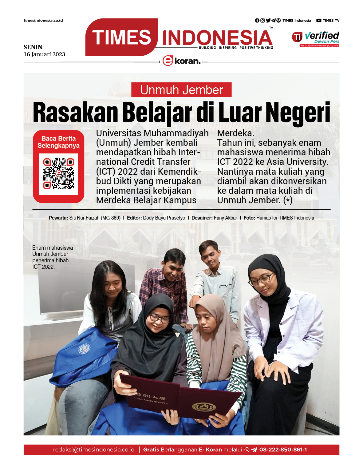 Edisi Senin 16 Januari 2023 E Koran Bacaan Positif Masyarakat 5 0