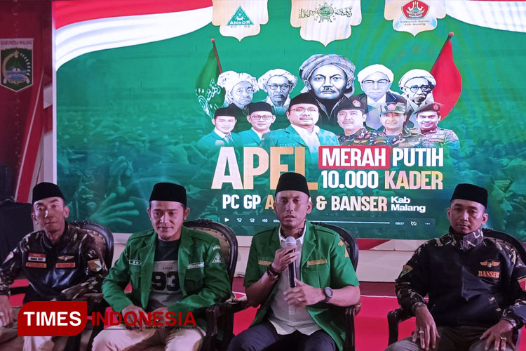 PC GP Ansor Kabupaten Malang ketika melakukan rilis Apel 10 Ribu Kader. (FOTO: Binar Gumilang/TIMES Indonesia)