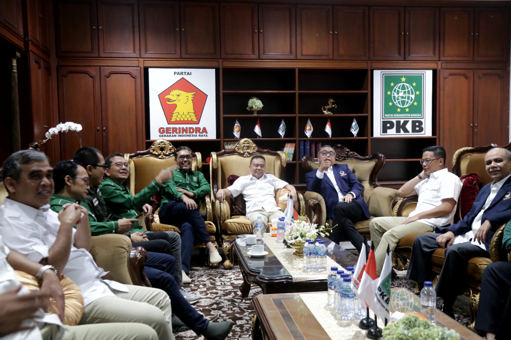 Suasana pertemuan Partai Gerindra, PKB dan Nasdem saat kunjungan DPP Nasdem ke kantor sekretariat bersama Partai Gerindra - PKB di Jalan Ki Mangunsarkoro No 1, Jakarta Pusat, Kamis (26/1/2023).