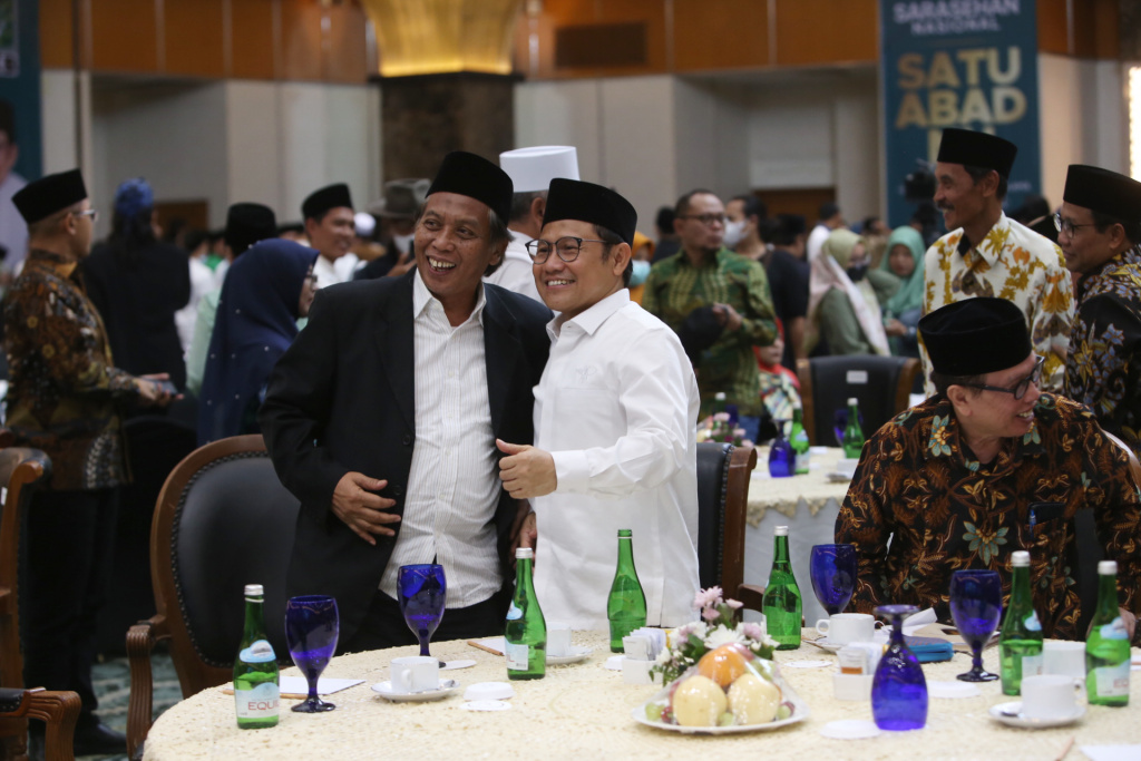 Ketua Umum PKB Muhaimin Iskandar bersama pengurus NU di acara Suasana kegiatan 