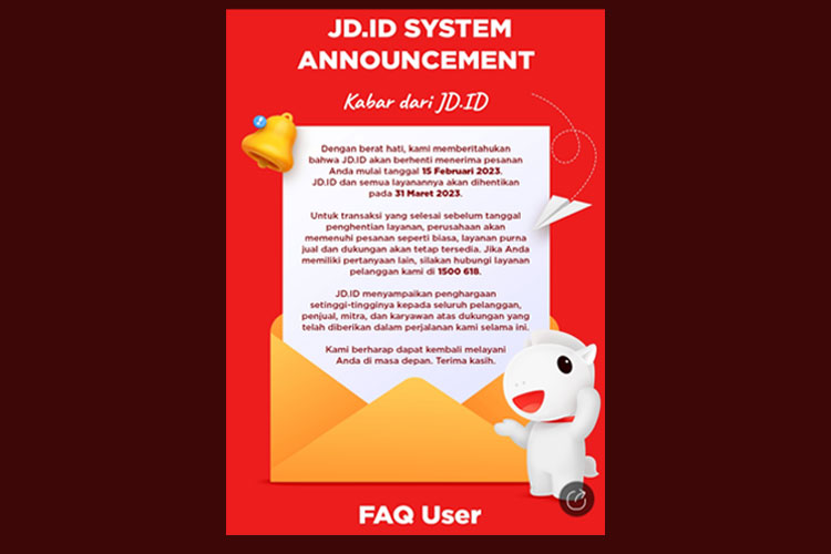 Pengumuman penghentian layanan JD.ID. (FOTO: jd.id) 