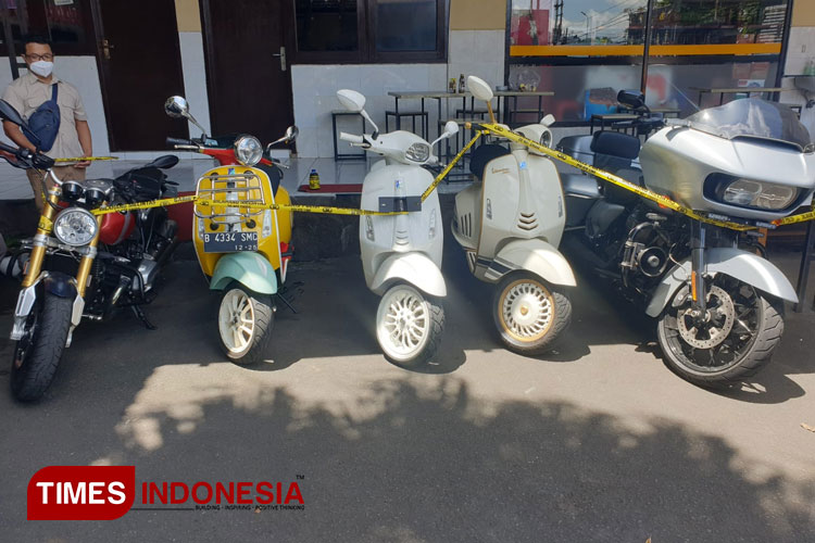 Lima unit kendaraan mewah roda dua yang berhasil disita oleh polisi. (Foto: Dok. Humas Polresta Malang Kota/TIMES Indonesia)