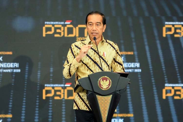 Presiden RI Jokowi saat menghadiri acara penghargaan Peningkatan Penggunaan Produk Dalam Negeri (P3DN) di Jakarta, Rabu (15/3/2023).(FOTO: Biro Komunikasi Publik Kementerian PUPR RI)