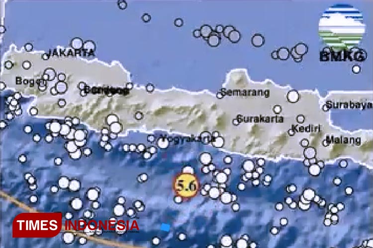 Badan Meteorologi, Klimatologi, dan Geofisika (BMKG) menyebutkan telah terjadi gempa bumi di laut Selatan Yogyakarta. (FOTO: Tangkapan Layar A Riyadi/TIMES Indonesia)