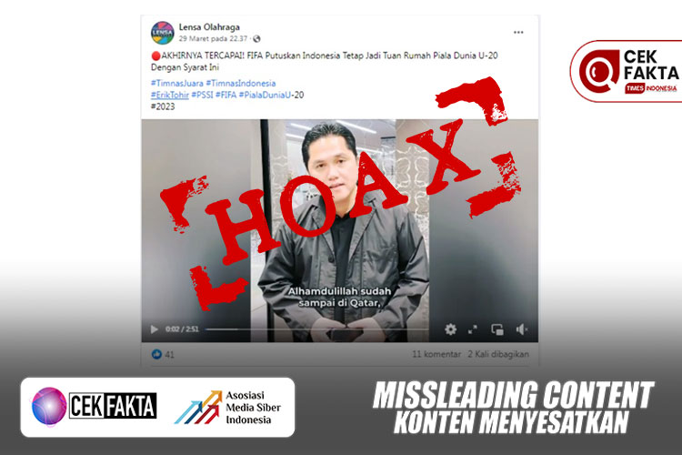 Hoaks terkait Indonesia tetap menjadi tuan rumah Piala Dunia U20 tahun 2023.
