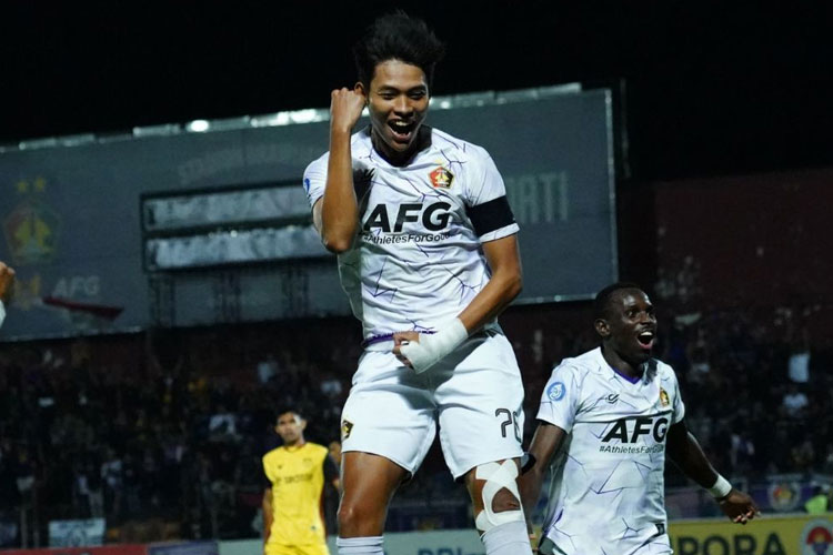 Vava Mario Yagalo saat merayakan golnya ke gawang Persikabo pekan lalu (dok Persik) 