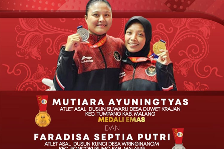 Dua Atlet Kabupaten Malang dari Cabor Gulat berhasil mempersembahkan medali di Sea Games 2023 Kamboja. (Foto : Prokopim Kabupaten Malang).